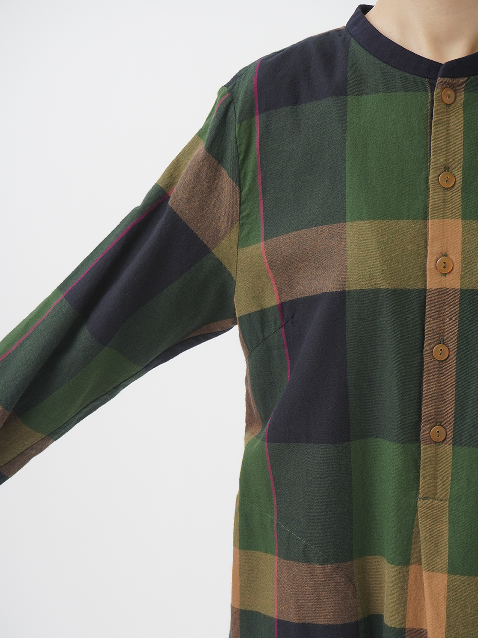 40／－起毛ブロックチェック シャツワンピース