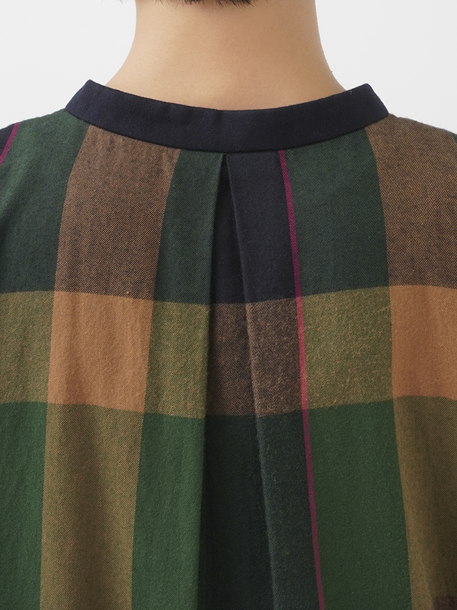 40／－起毛ブロックチェック シャツワンピース