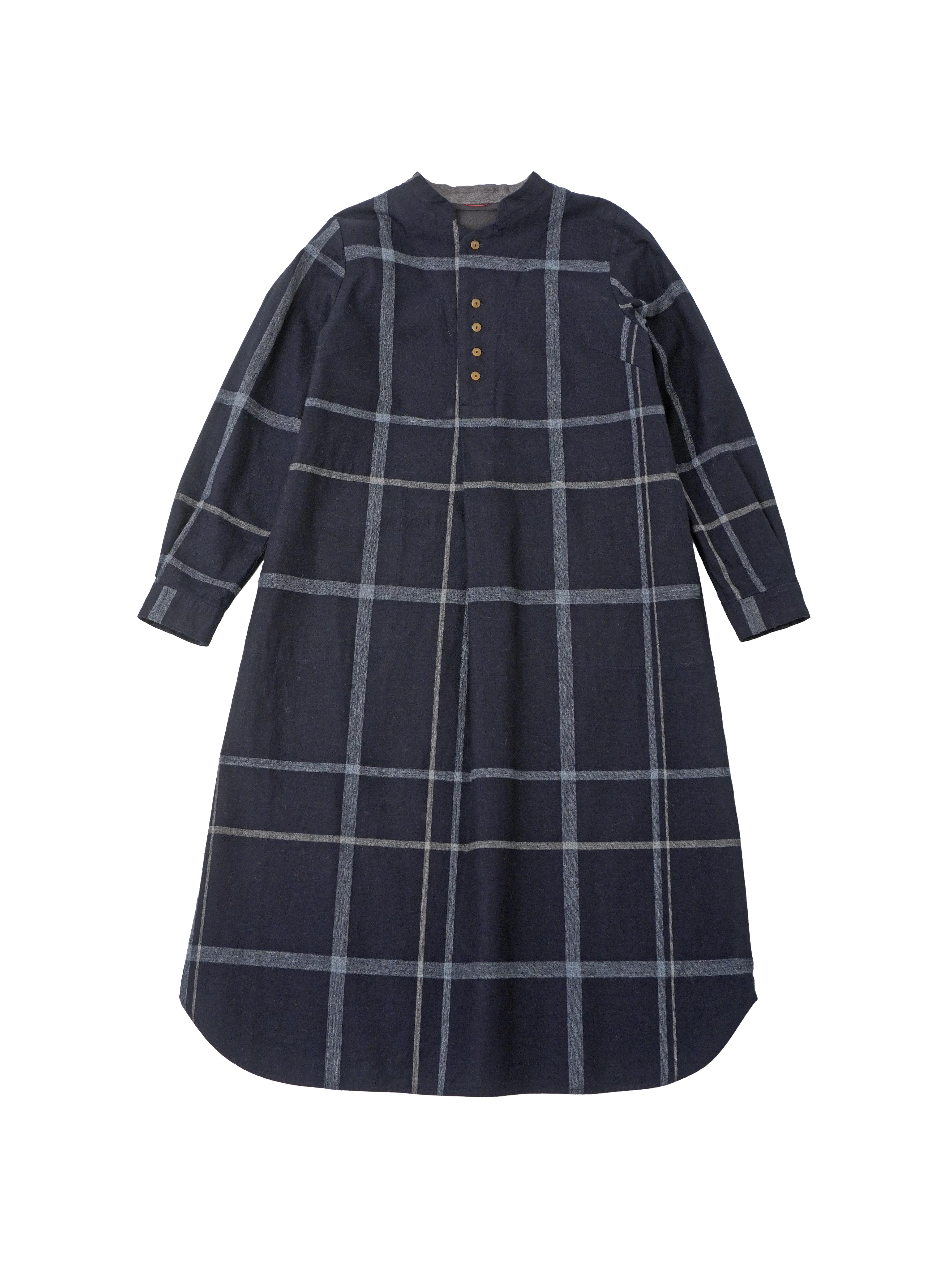 16／－インディゴ×19／－ラフィウールペンチェック ワンピース