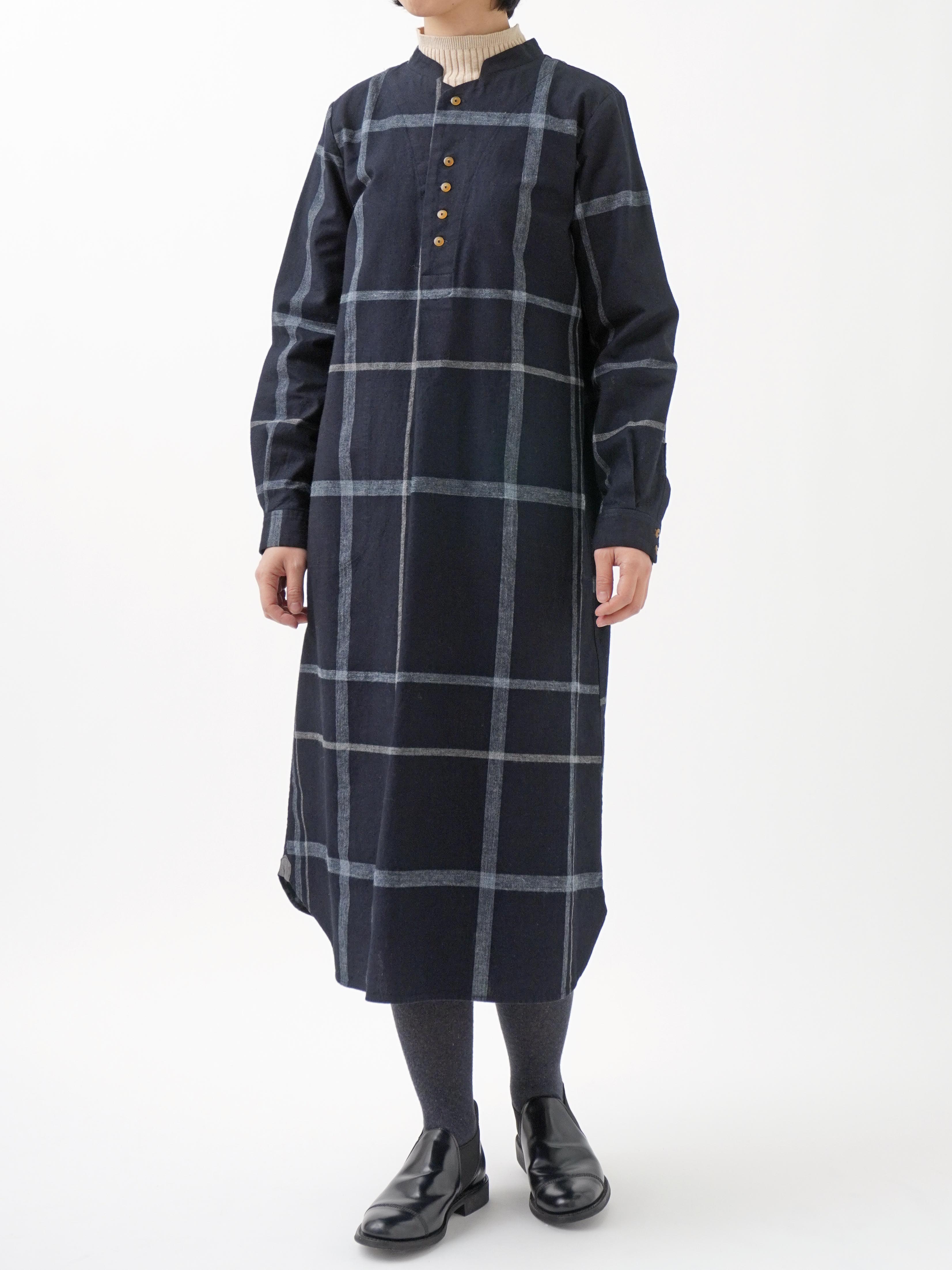 チェックインマイル 16／－インディゴ×19／－ラフィウールペンチェック ワンピース