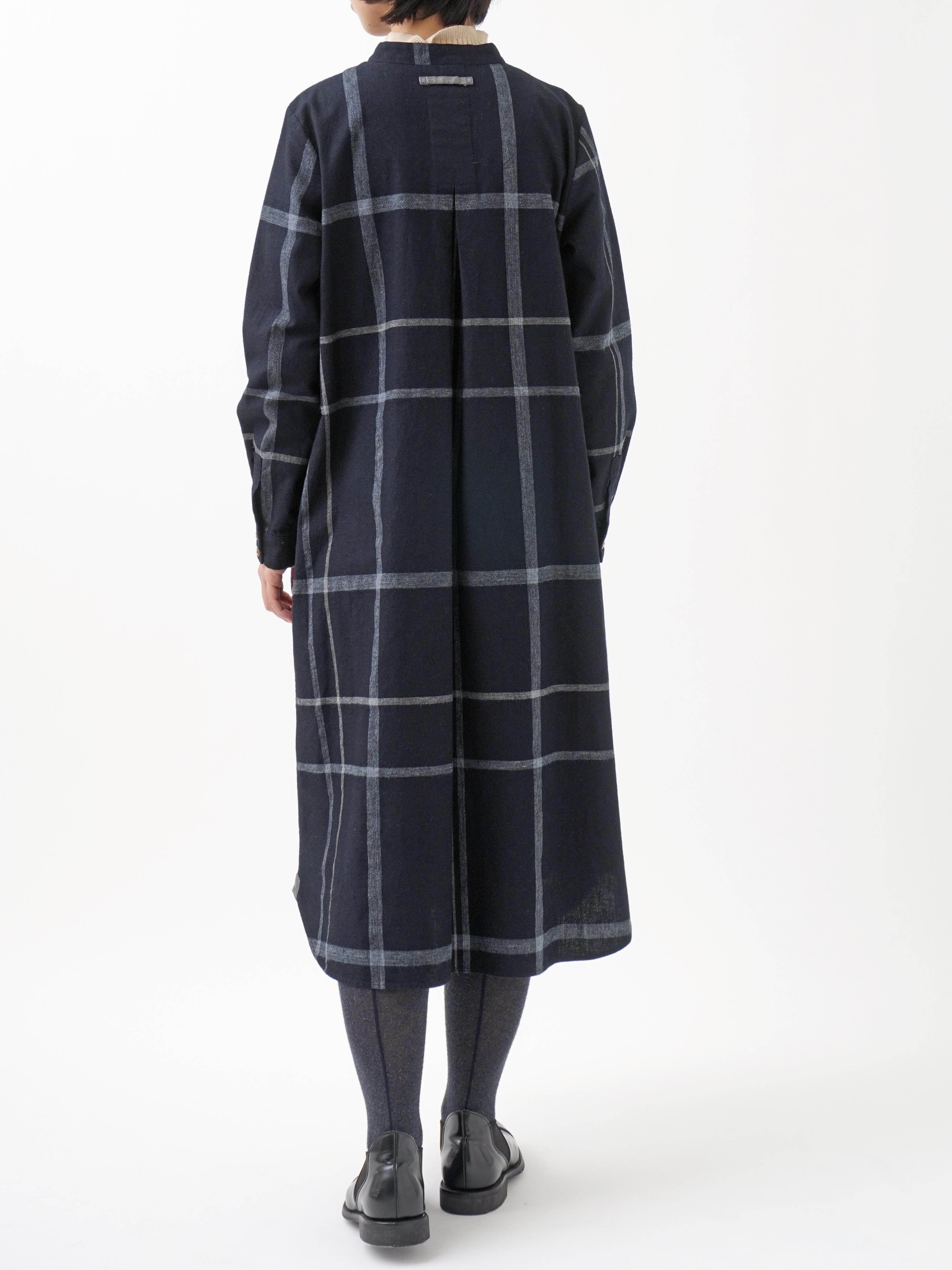 16／－インディゴ×19／－ラフィウールペンチェック ワンピース