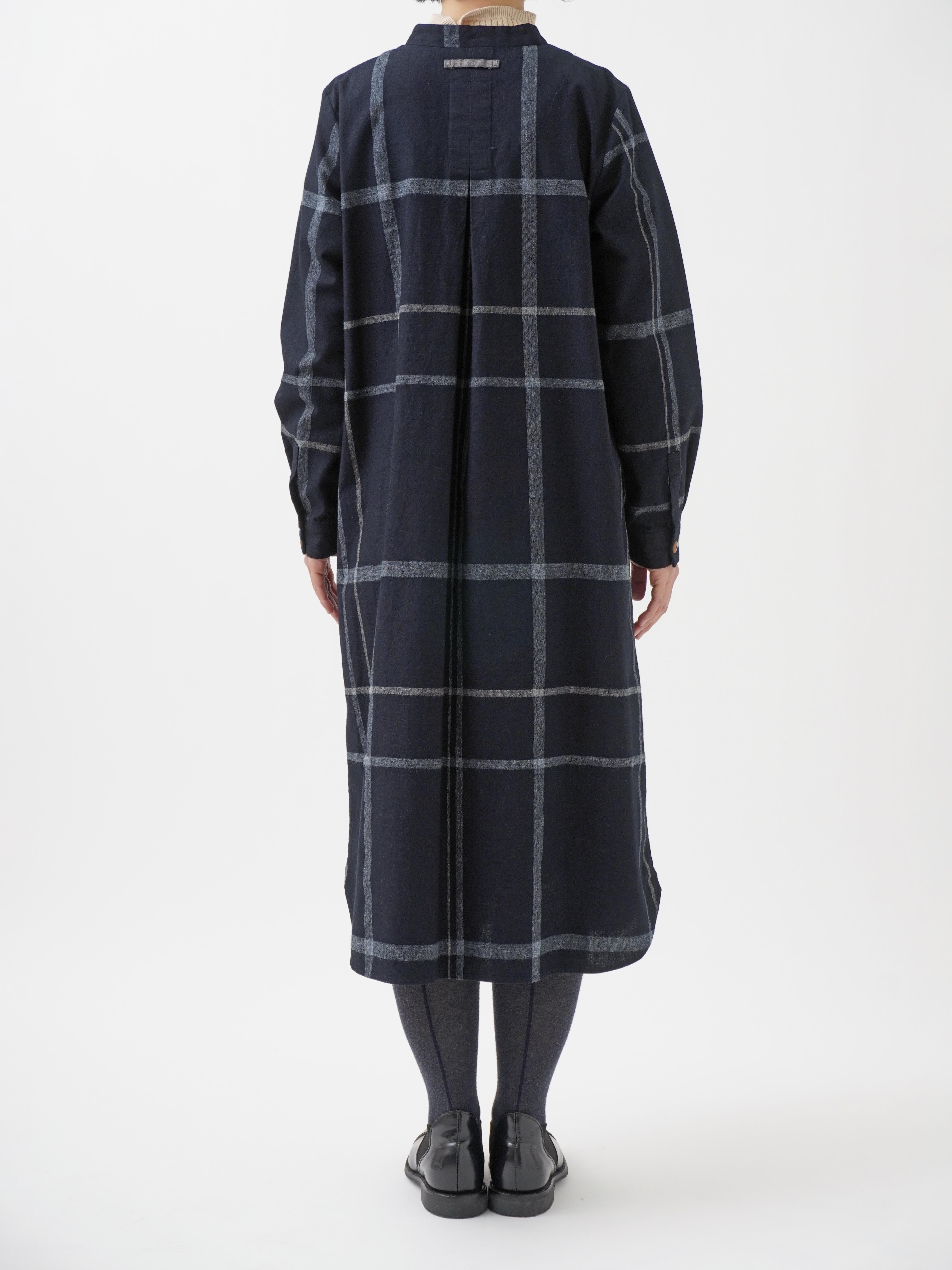 16／－インディゴ×19／－ラフィウールペンチェック ワンピース