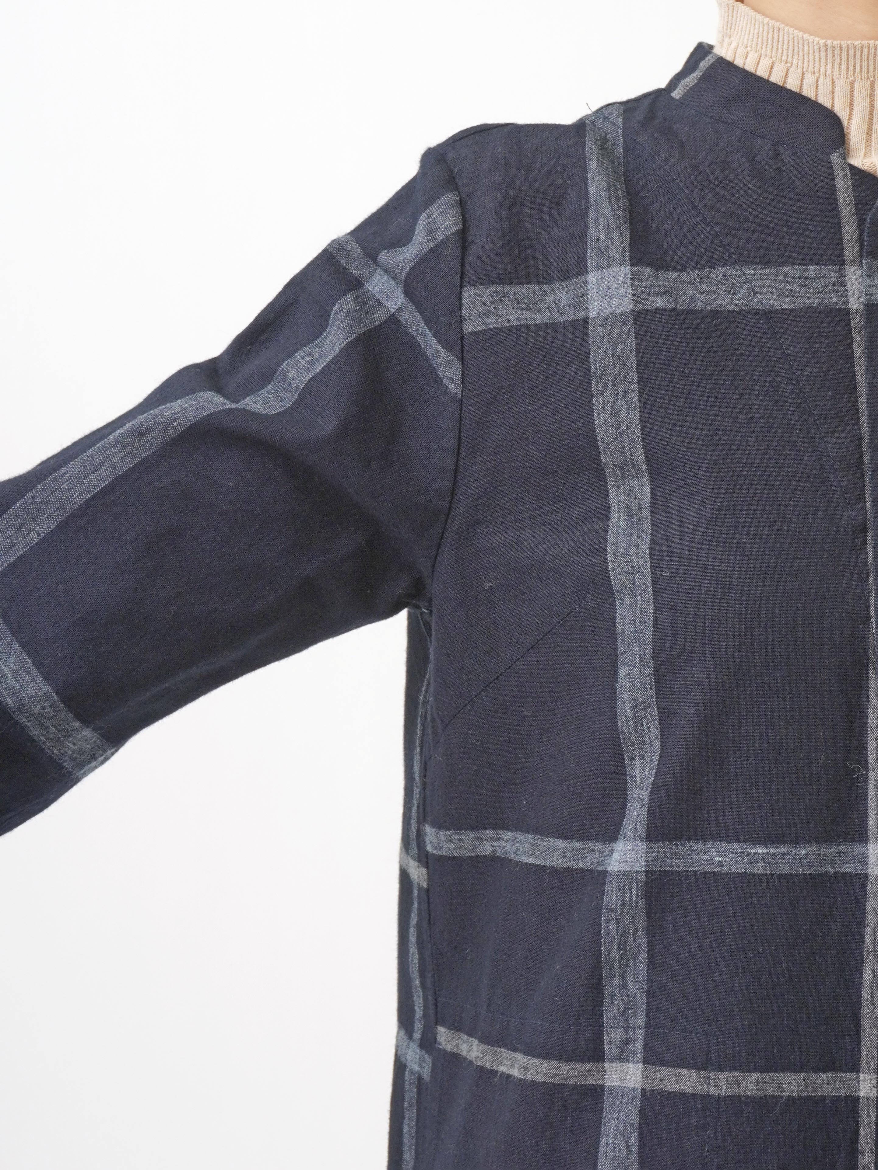 16／－インディゴ×19／－ラフィウールペンチェック ワンピース