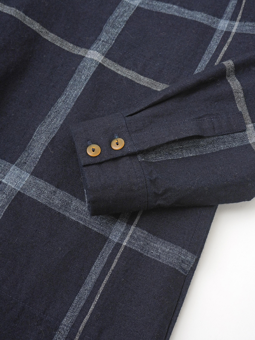 16／－インディゴ×19／－ラフィウールペンチェック ワンピース