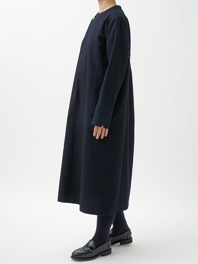 16／－インディゴ平織 バレルワンピース