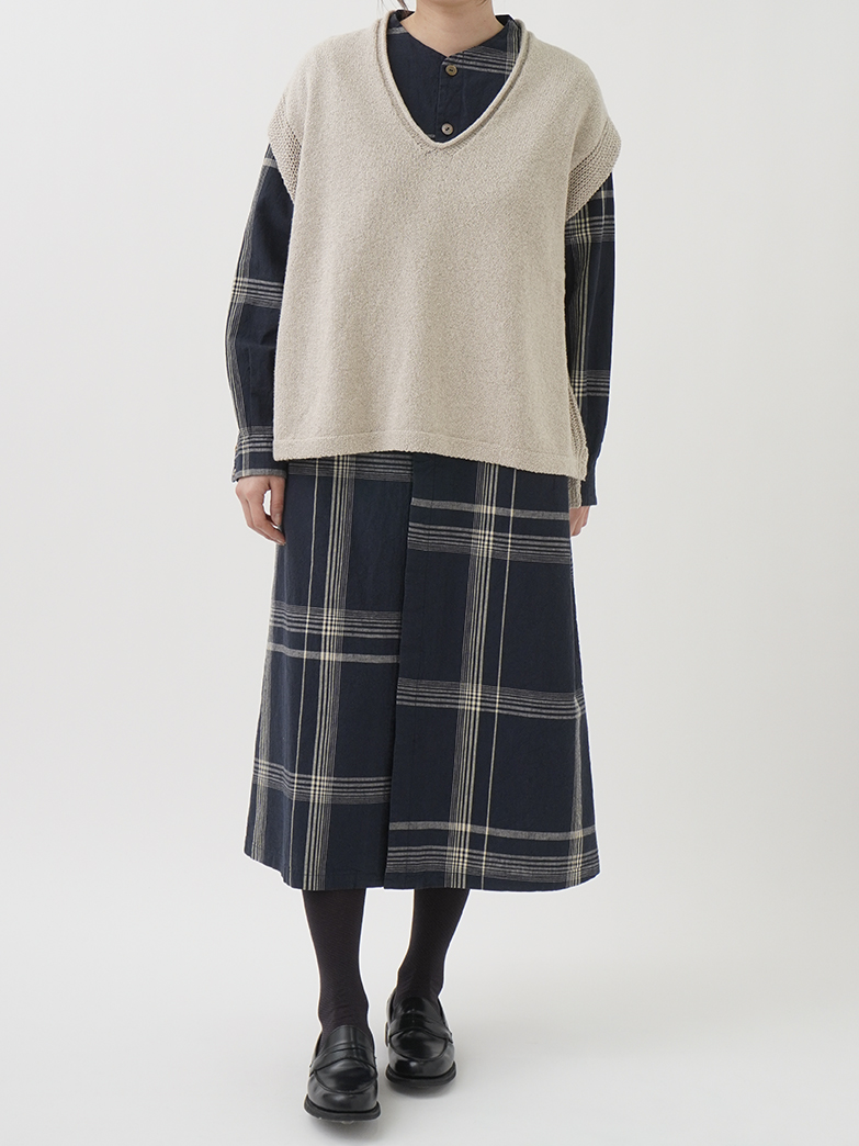 16／1綿麻春格子'26 ボトル襟ワンピース