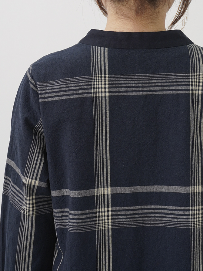 16／1綿麻春格子'26 ボトル襟ワンピース