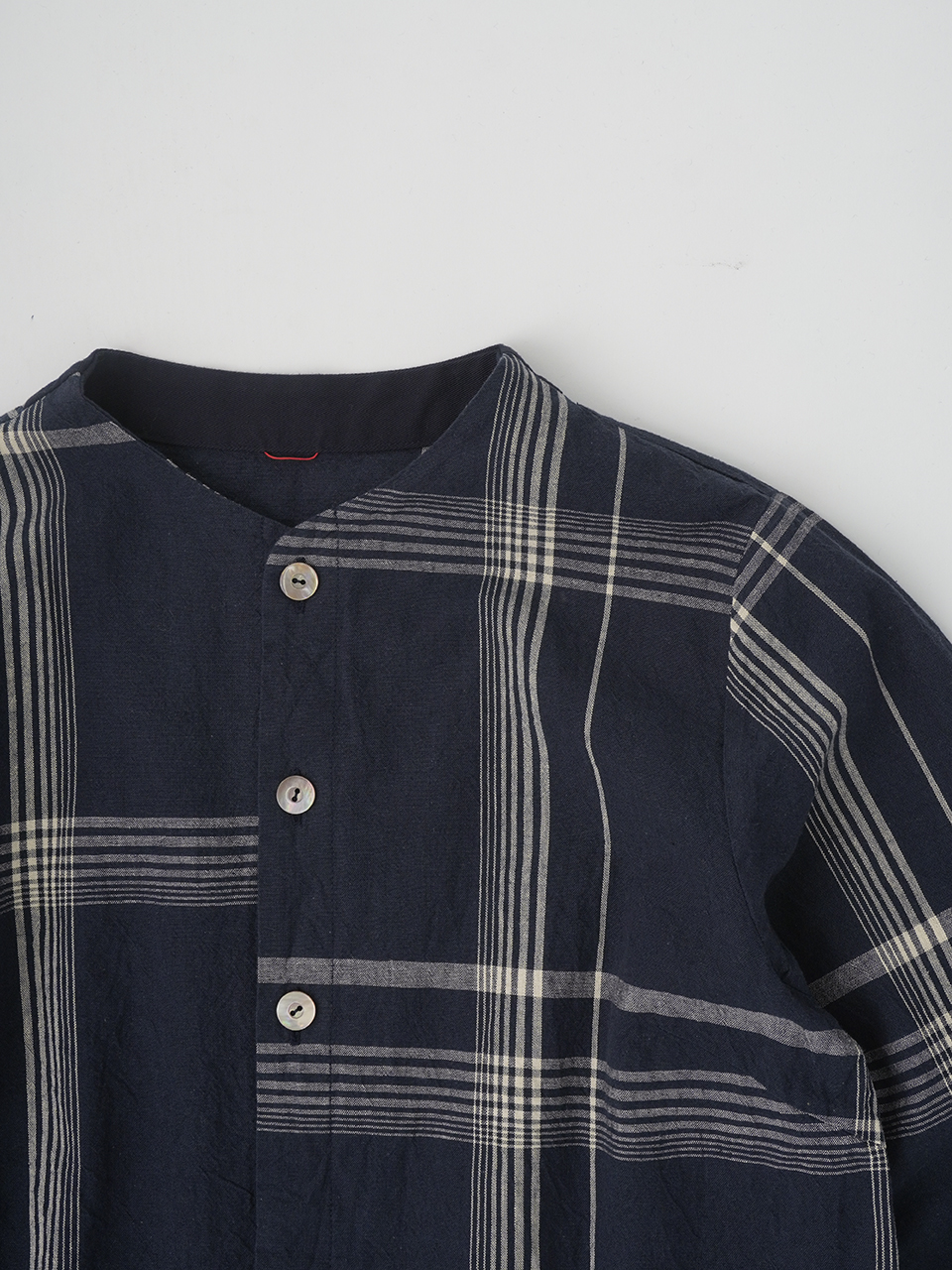 16／1綿麻春格子'26 ボトル襟ワンピース