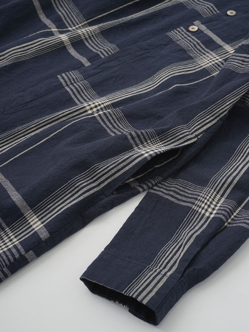 16／1綿麻春格子'26 ボトル襟ワンピース