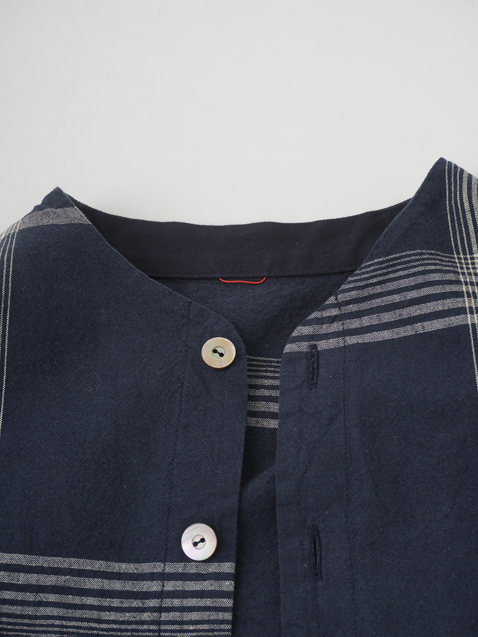 16／1綿麻春格子'26 ボトル襟ワンピース