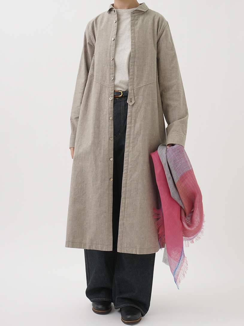 19／－ラフィウールシャンブレー ウィング襟ワンピース