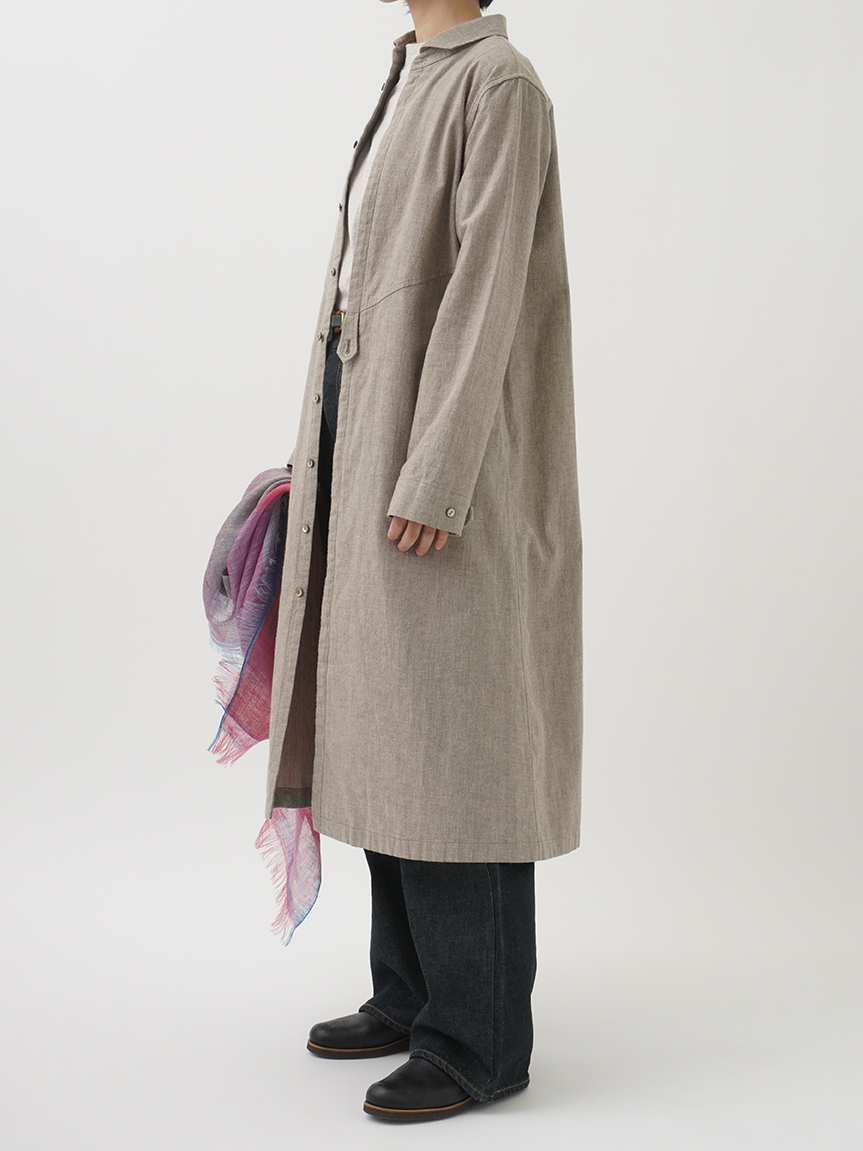 19／－ラフィウールシャンブレー ウィング襟ワンピース