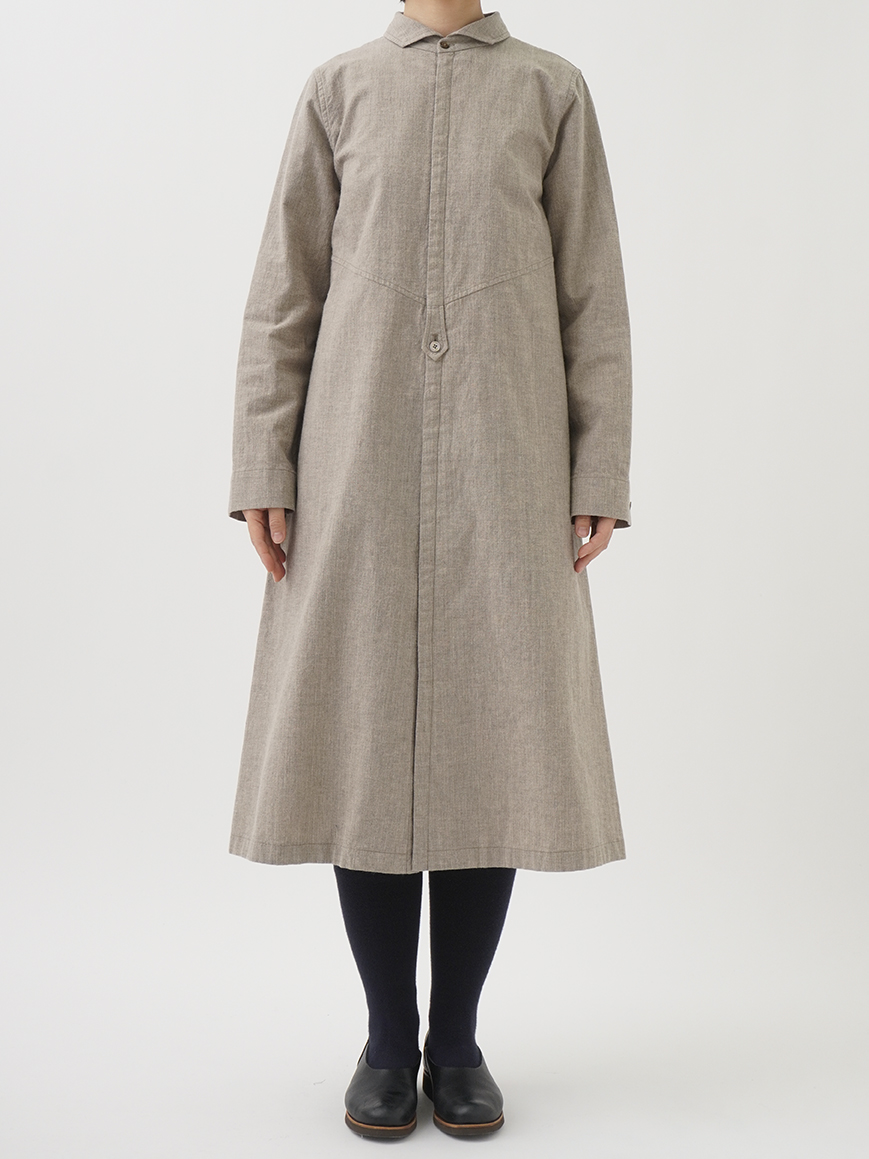 19／－ラフィウールシャンブレー ウィング襟ワンピース