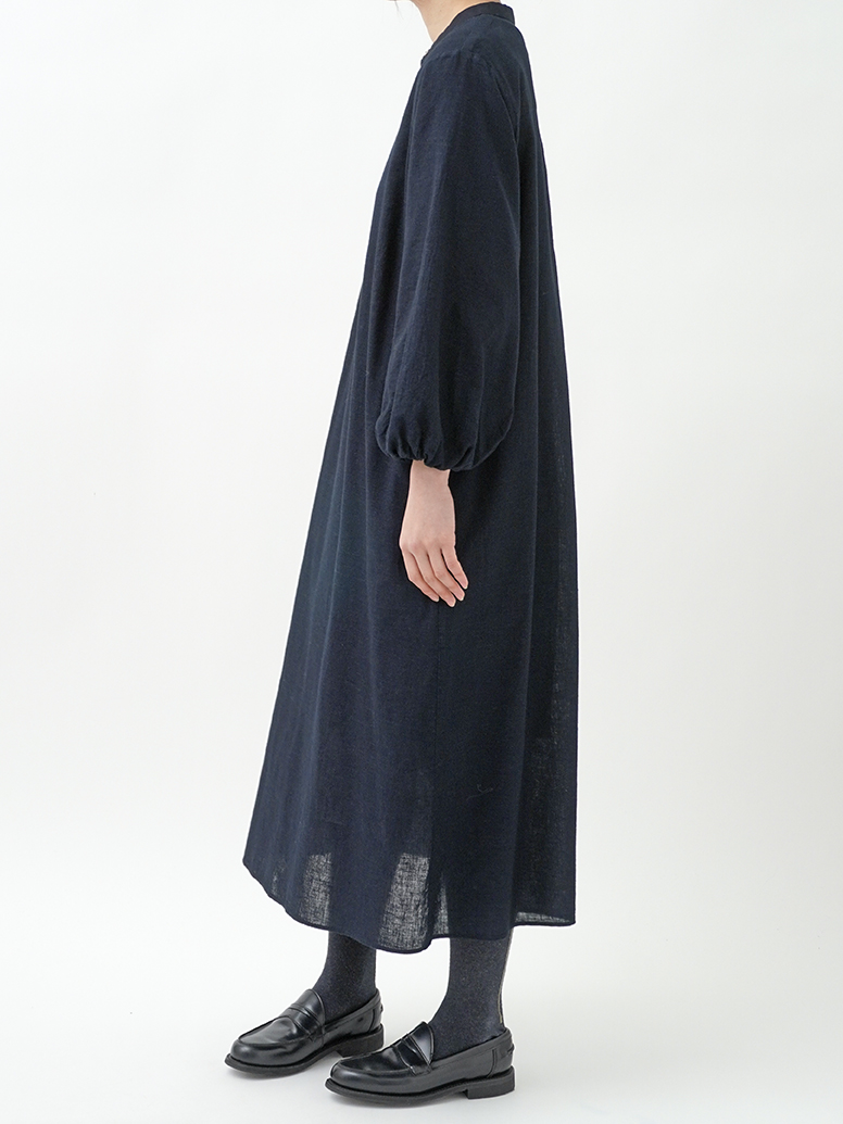 16／－インディゴガーゼ バルーン袖ワンピース