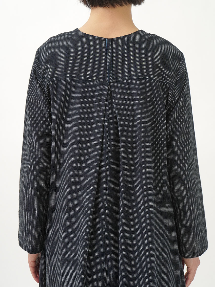 16／－インディゴガーゼ点描ドット フレアワンピース