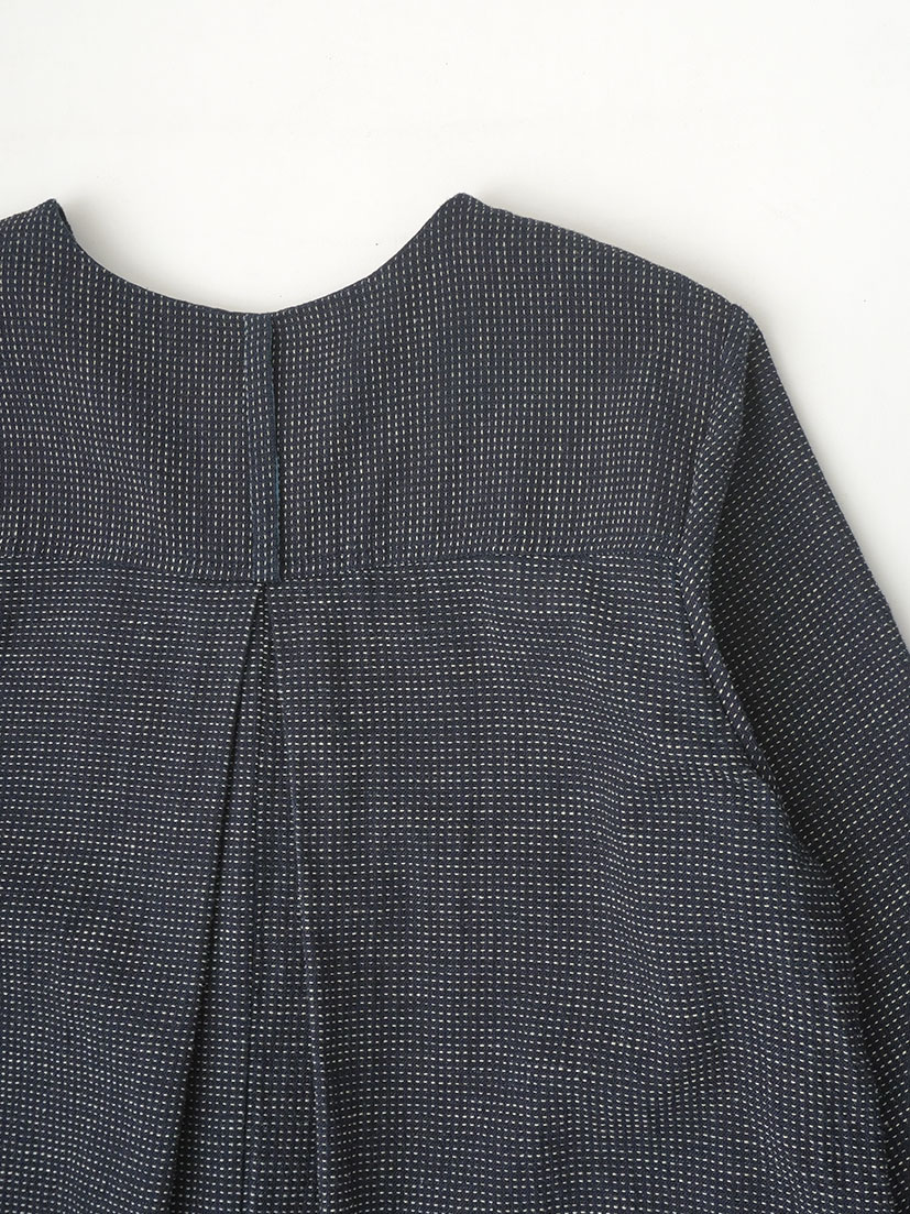 16／－インディゴガーゼ点描ドット フレアワンピース