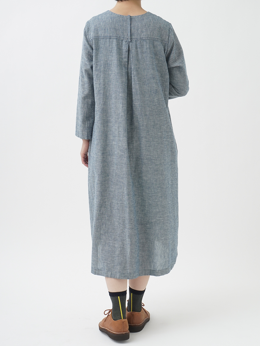 16／－ラフィガーゼシャンブレー フレアワンピース