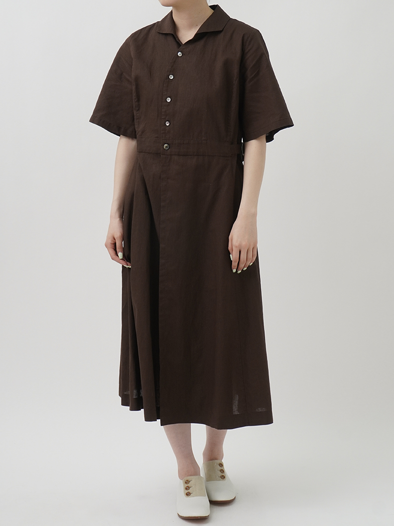 COMME des GARCONS ダークブラウン ベルベット ラップワンピース 20／－綿麻シーチング 脇ベルトラップワンピース