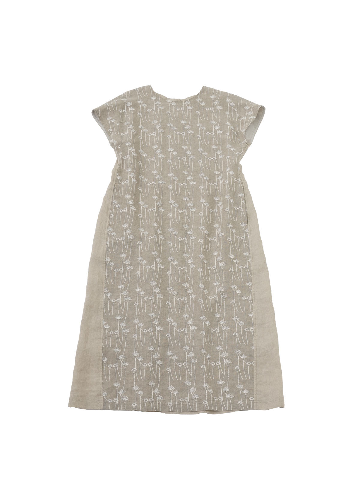 ６０リネンあざみ柄刺繍　バレルワンピース