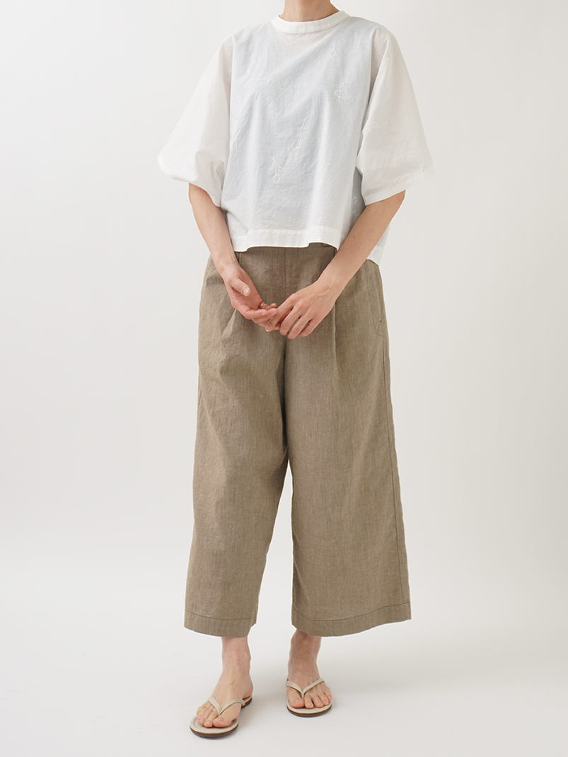 リネンコットンシャンブレー タックパンツ