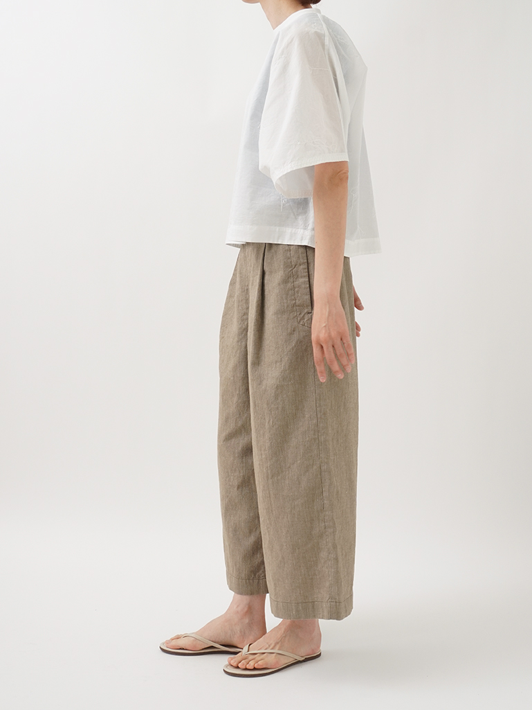 リネンコットンシャンブレー タックパンツ