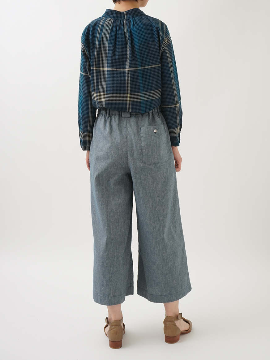 パラスパレス 60／－ リネン シャンブレー タック パンツ　ブルー パラスパレス 60／ー リネン シャンブレー タック パンツ ブルー