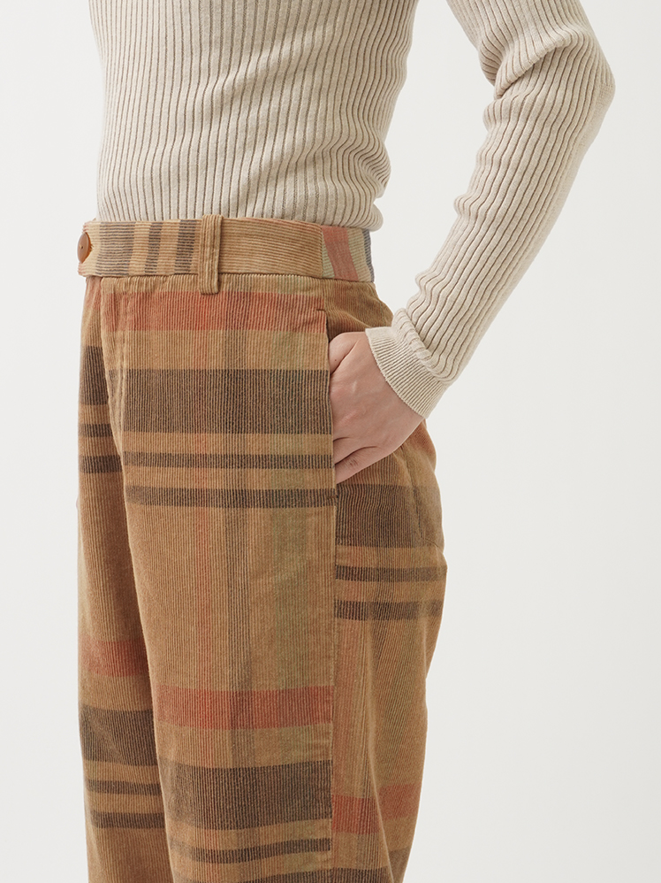 先染チェック14Wコーデュロイ ストレートパンツ