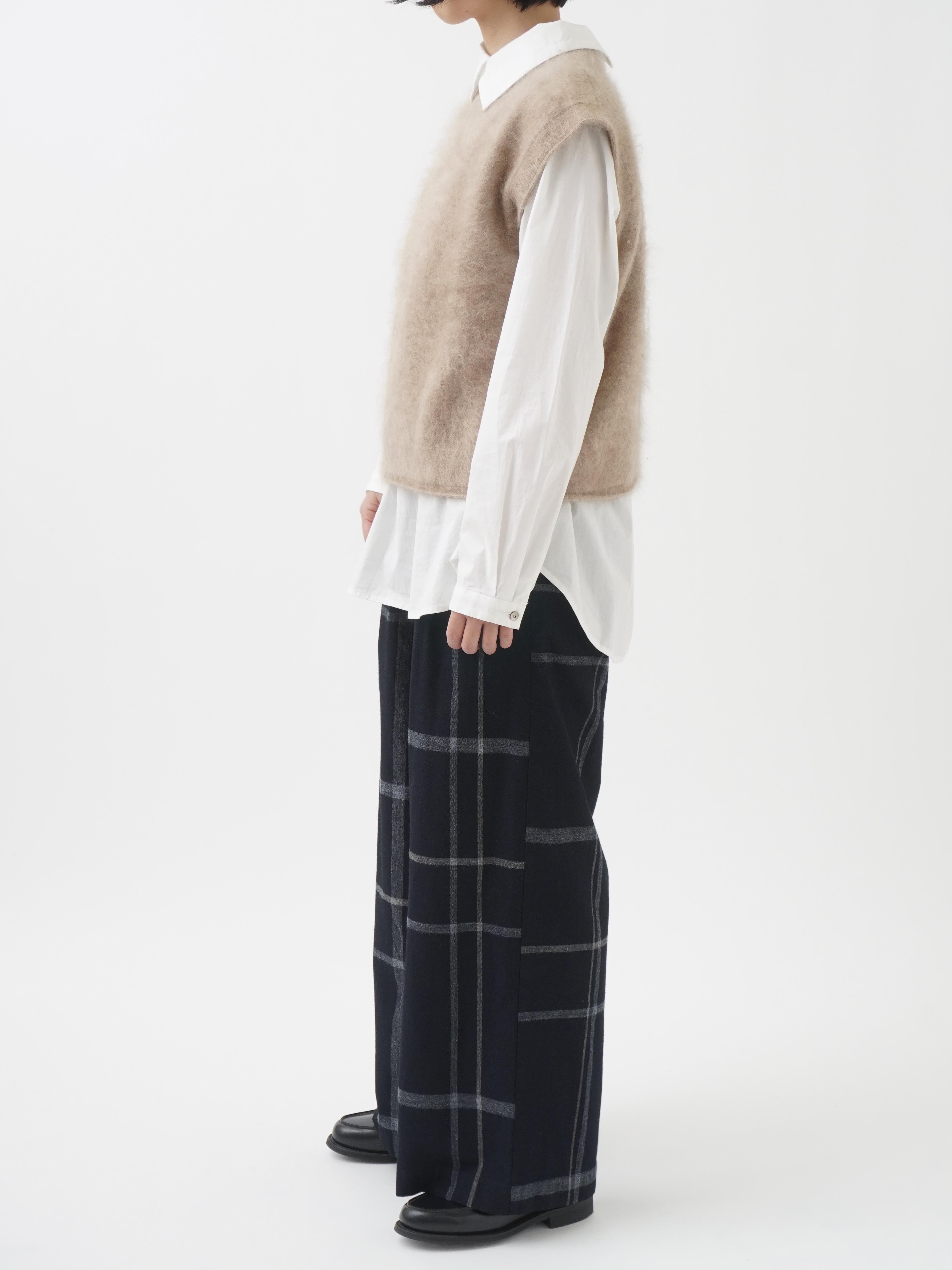 16／－インディゴ×19／－ラフィウールペンチェック パンツ