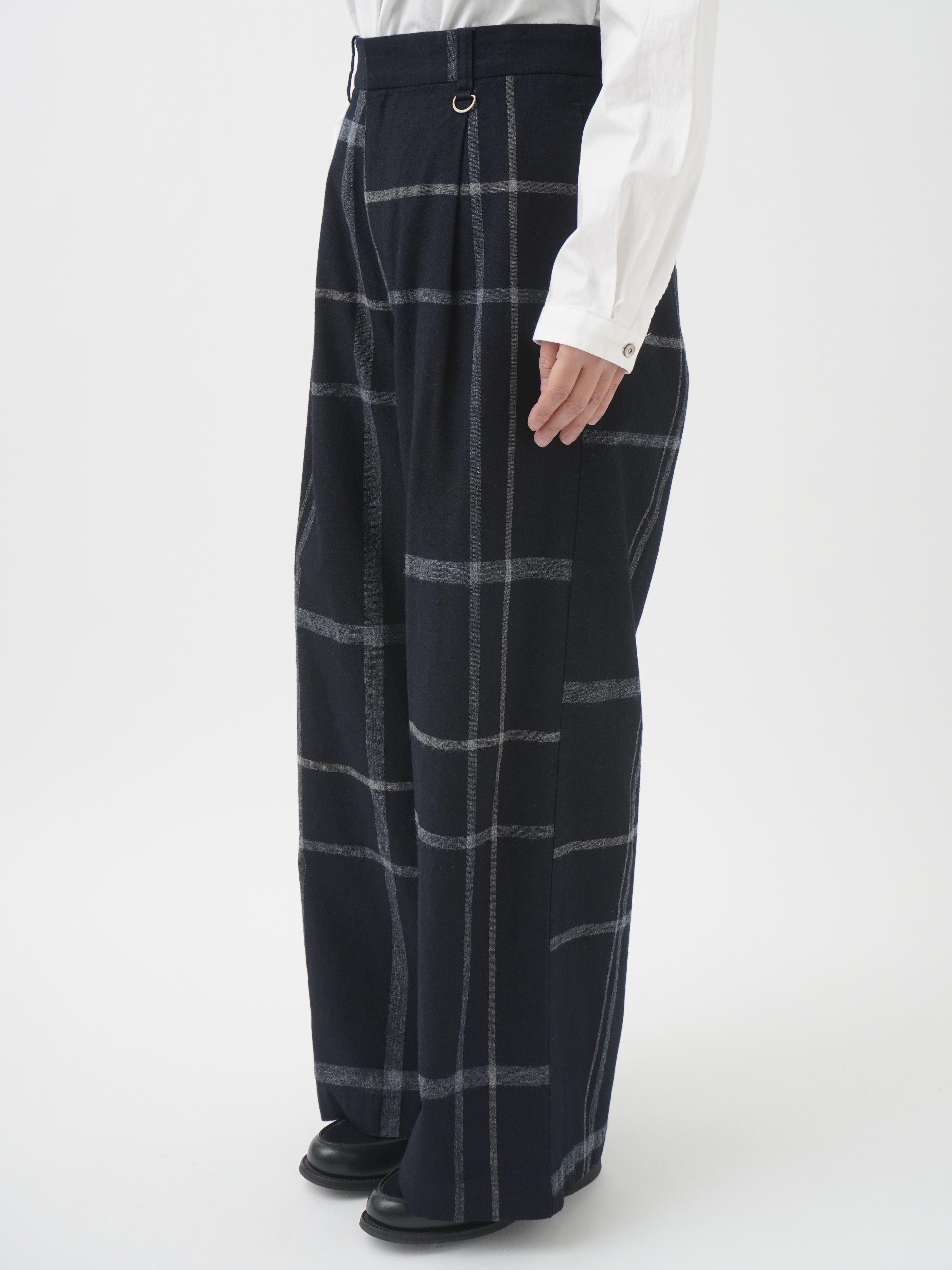 16／－インディゴ×19／－ラフィウールペンチェック パンツ