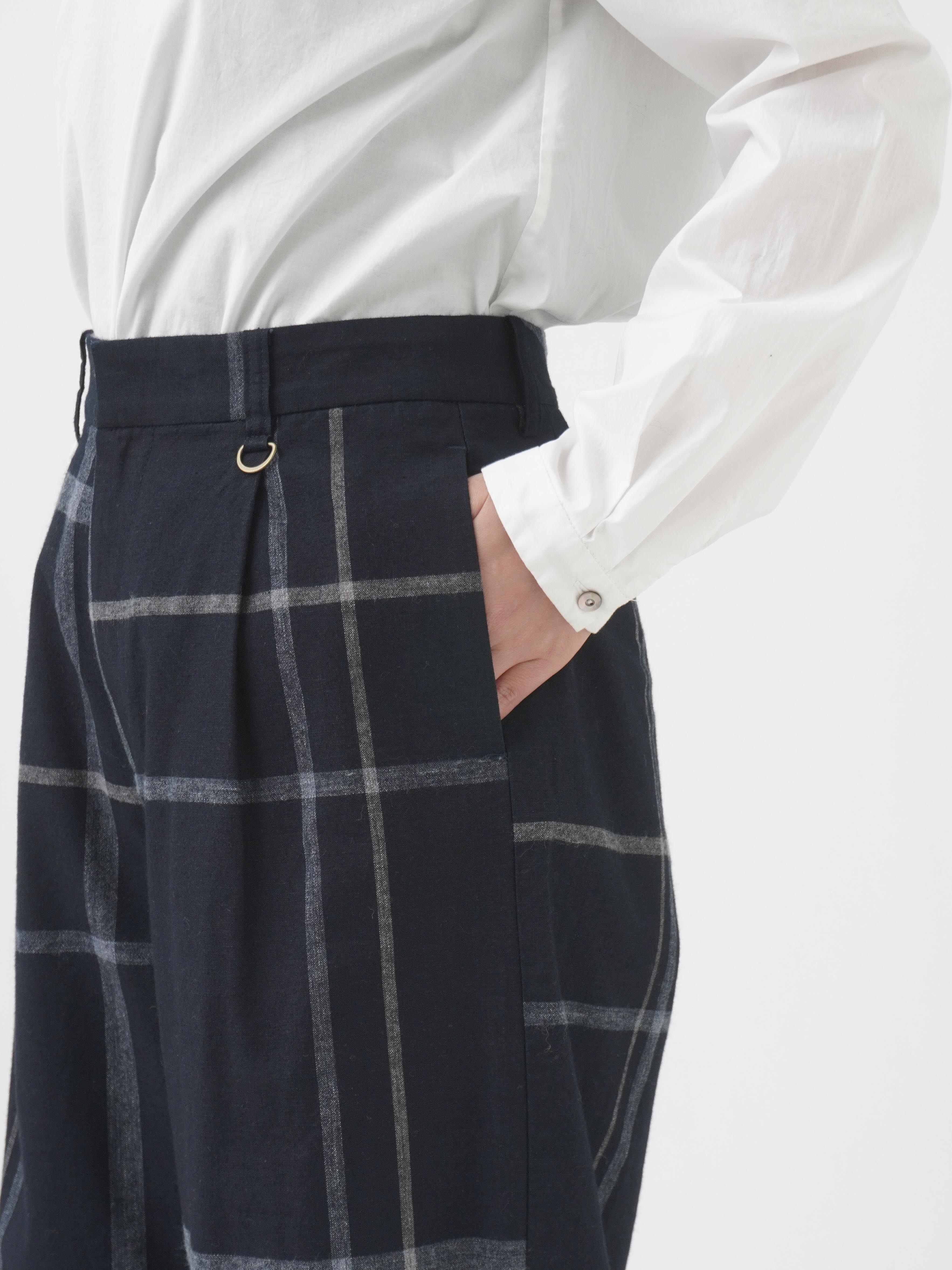 16／－インディゴ×19／－ラフィウールペンチェック パンツ