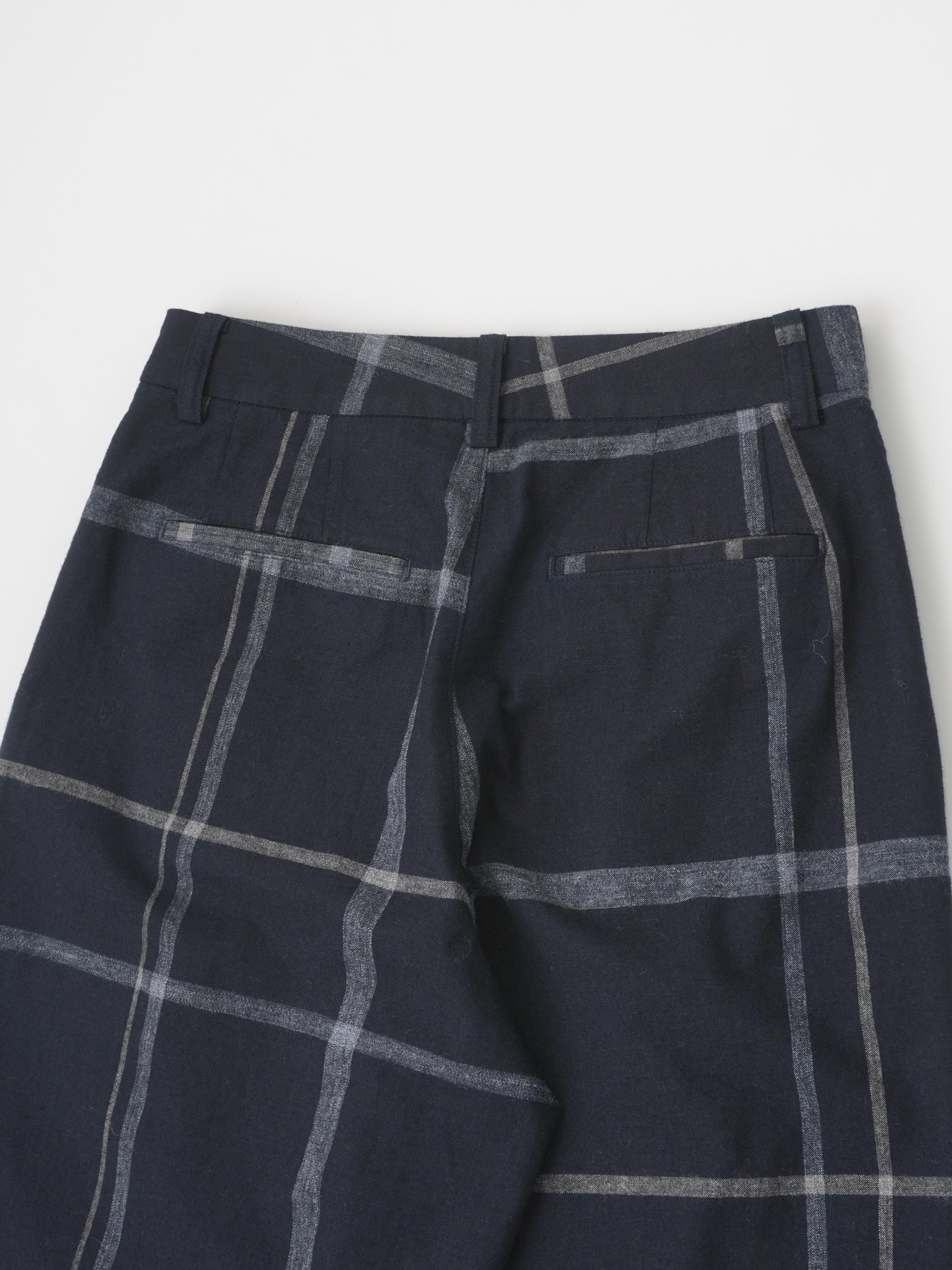 16／－インディゴ×19／－ラフィウールペンチェック パンツ