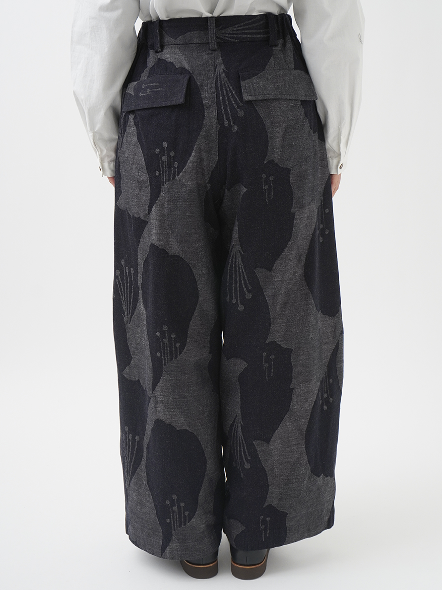 19／－ラフィウール×16／－ラフィケイトウ柄JQ タックパンツ