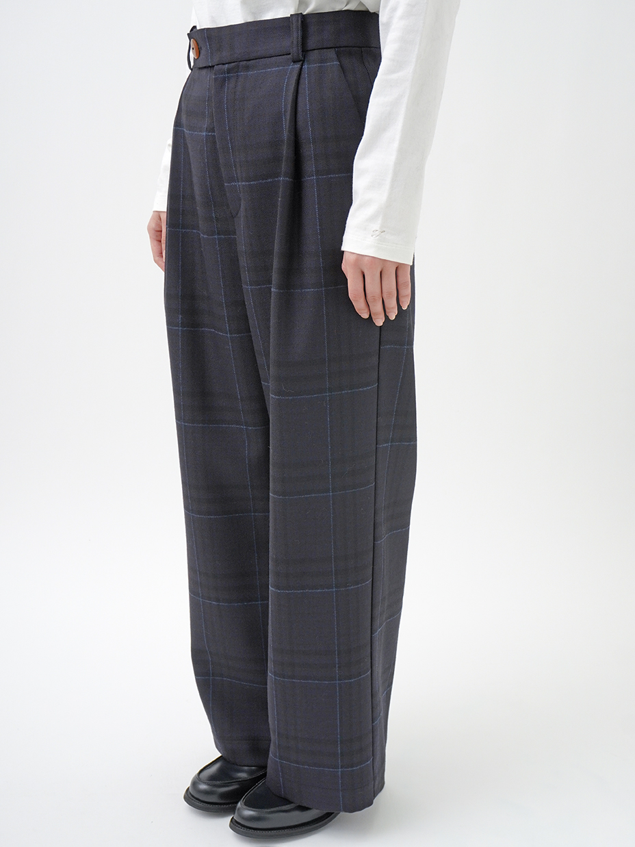 2／40ウールモヘヤチェック ワイドストレートパンツ