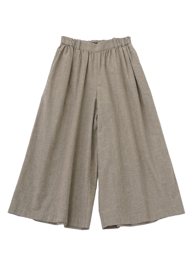 19／－ラフィウールシャンブレー ギャザーキュロットパンツ