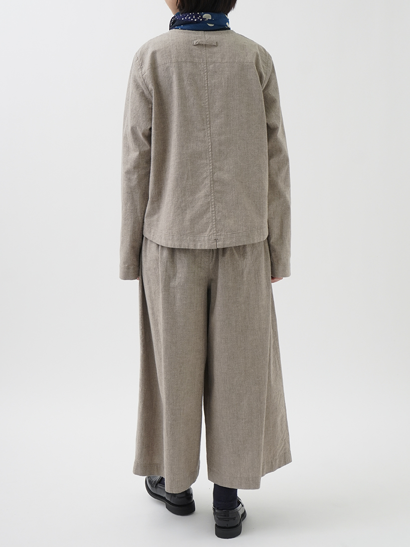 19／－ラフィウールシャンブレー ギャザーキュロットパンツ