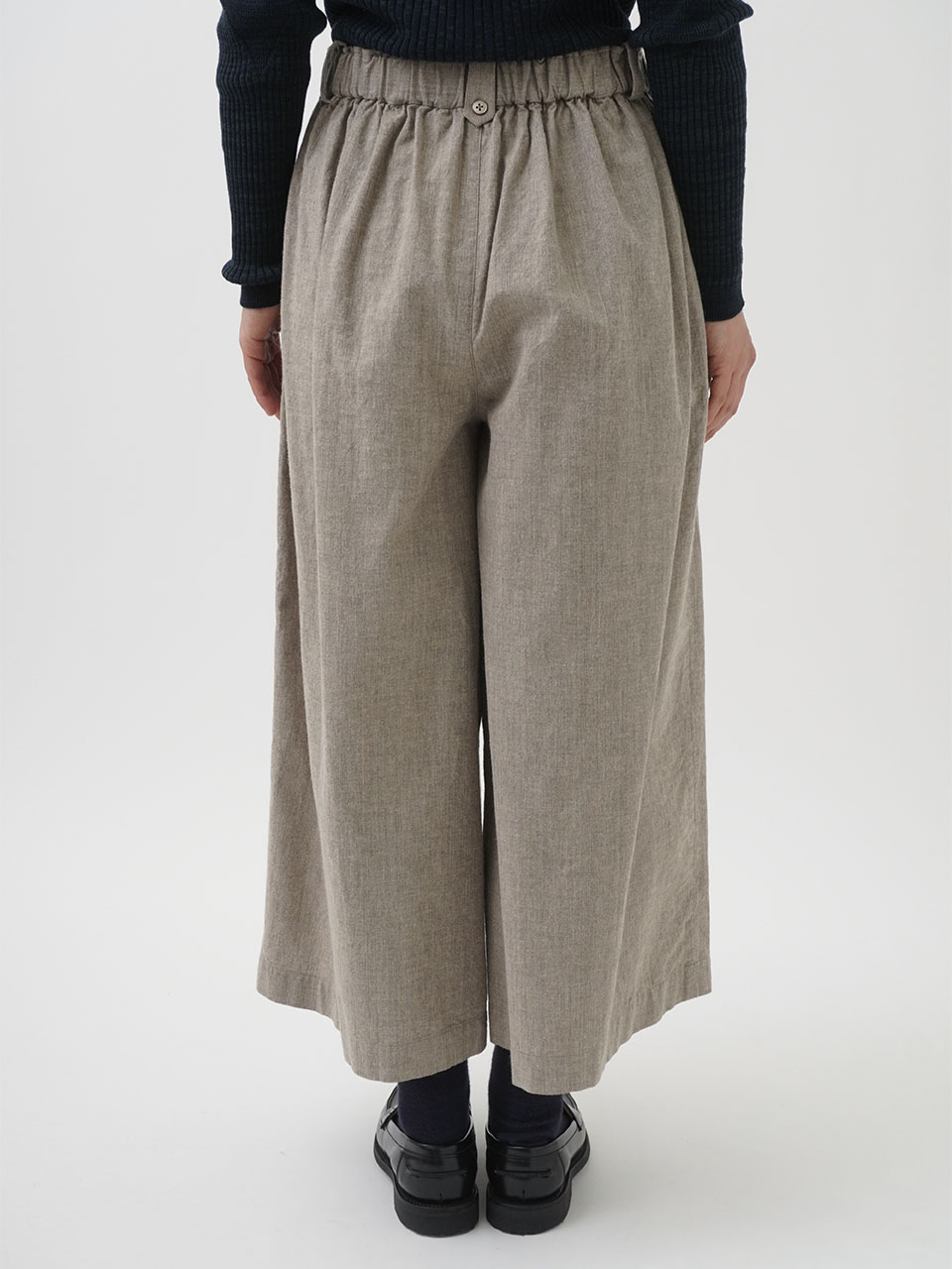 19／－ラフィウールシャンブレー ギャザーキュロットパンツ