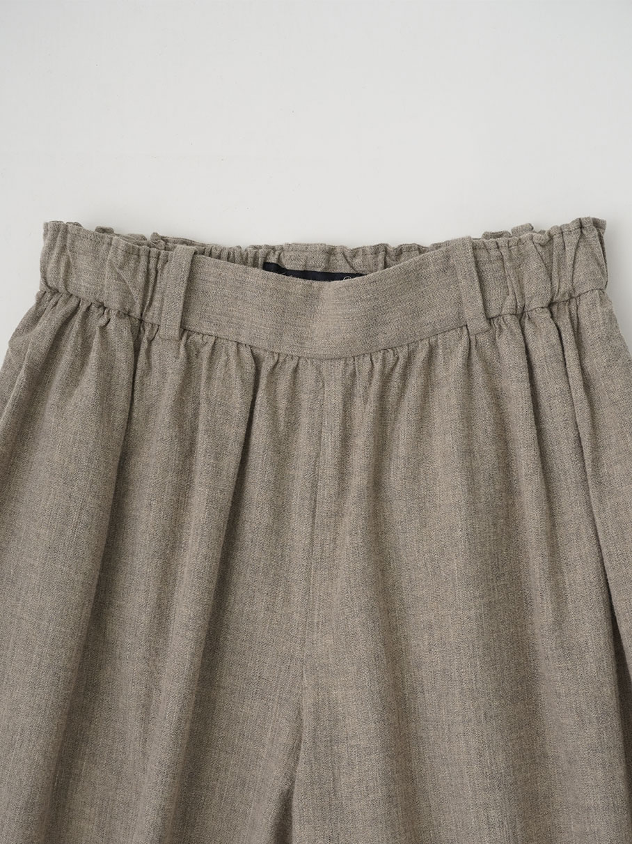 19／－ラフィウールシャンブレー ギャザーキュロットパンツ