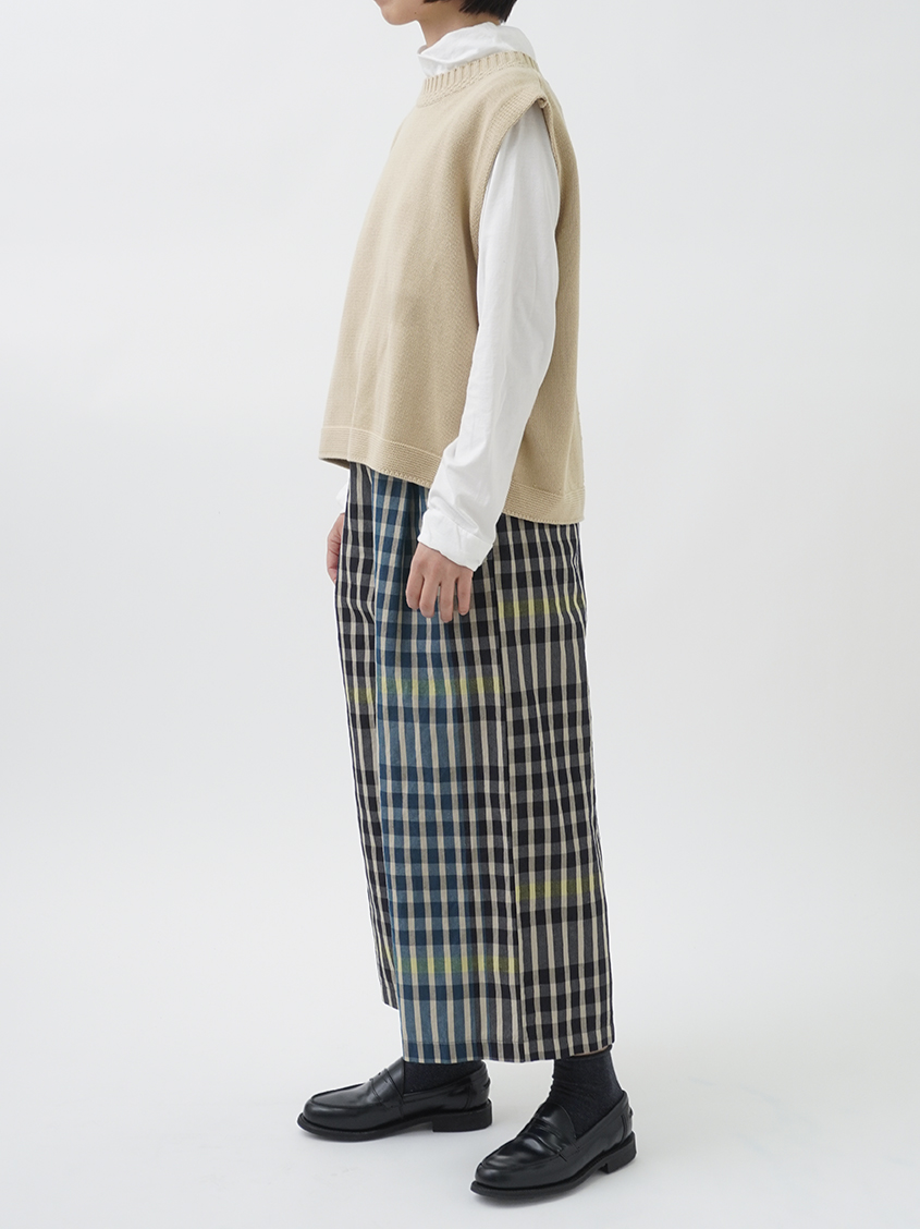 綿麻ふふむチェック タックパンツ
