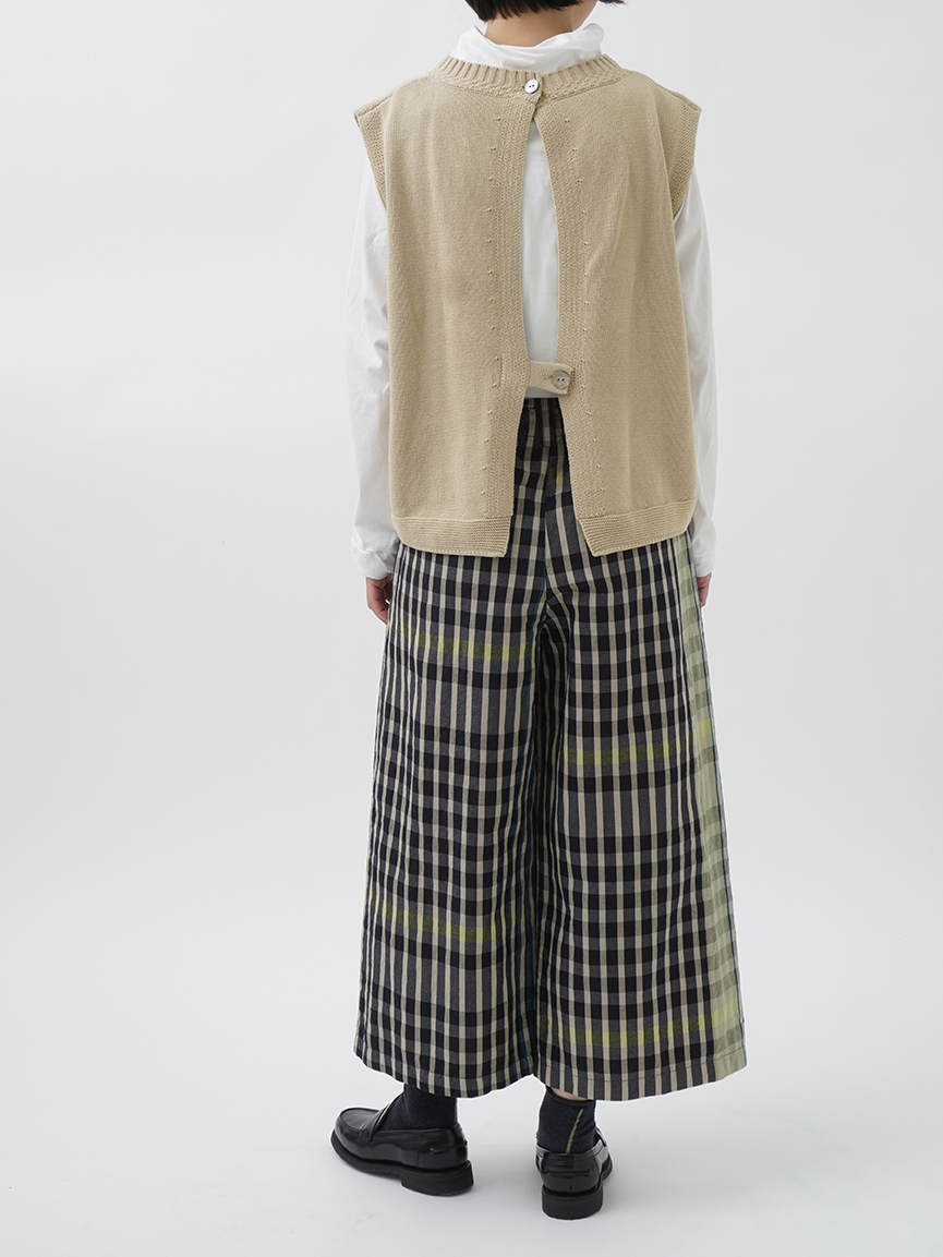 綿麻ふふむチェック タックパンツ