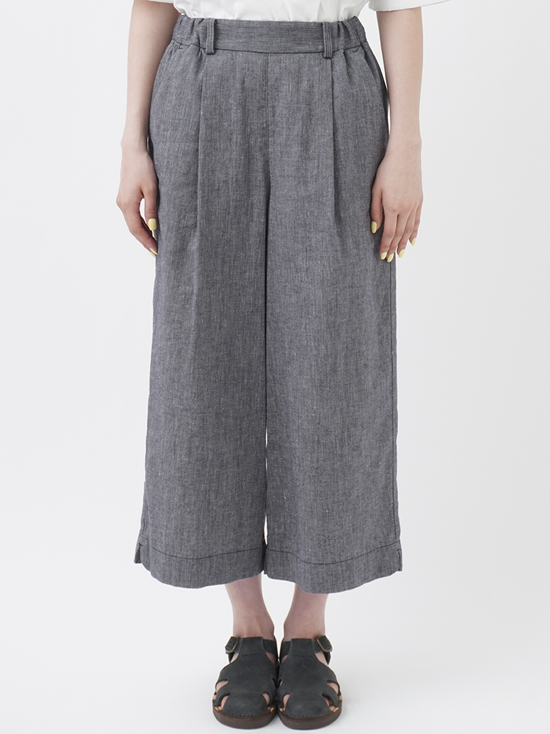 リネンコットンシャンブレー タックパンツ