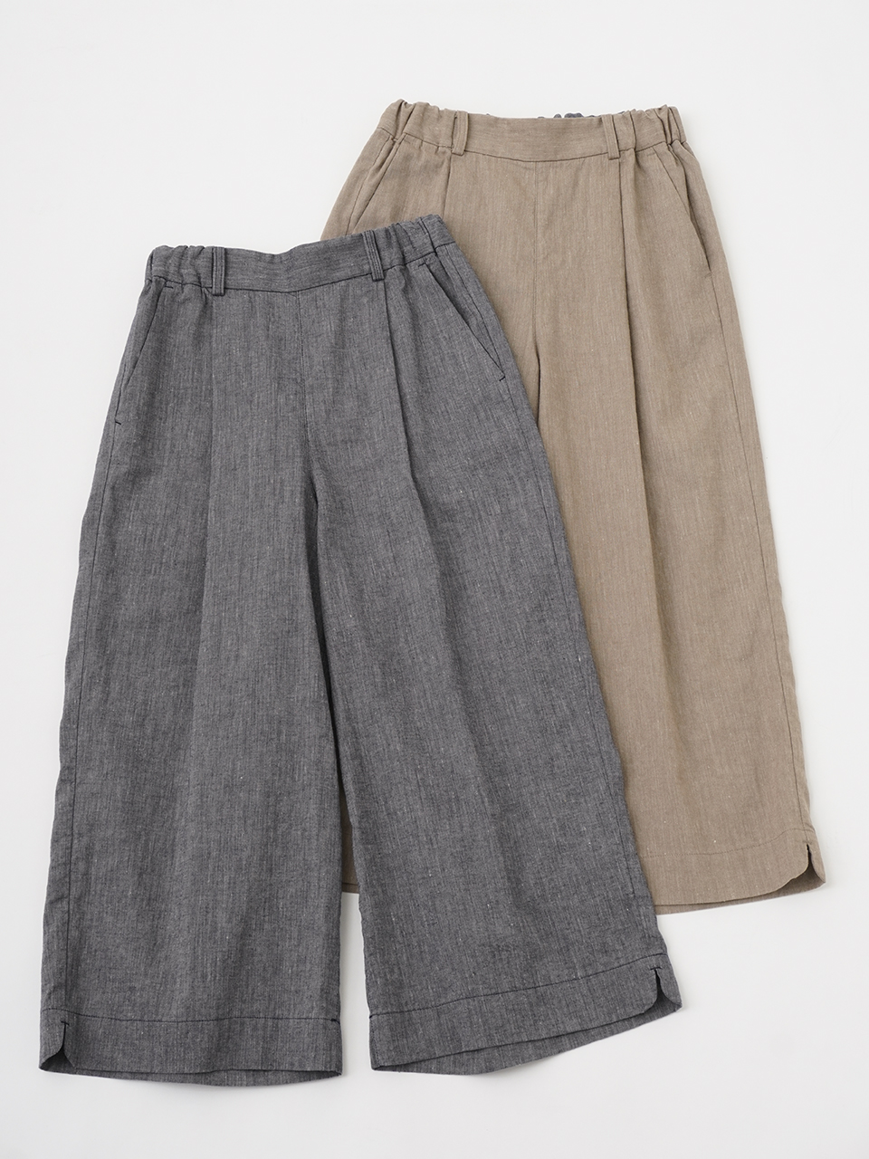リネンコットンシャンブレー タックパンツ