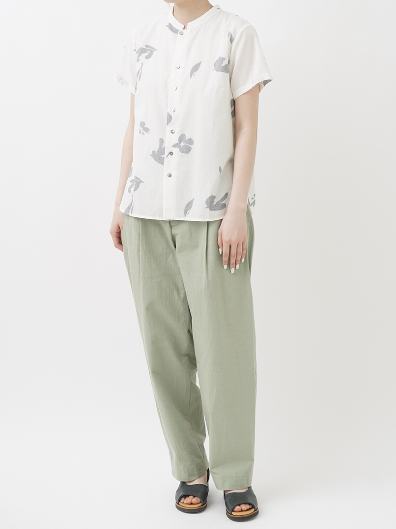 綿麻タイプライターワッシャー タックパンツ