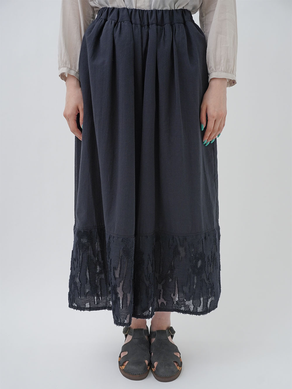 80／－カットジャガード夕化粧柄 ギャザーキュロットパンツ