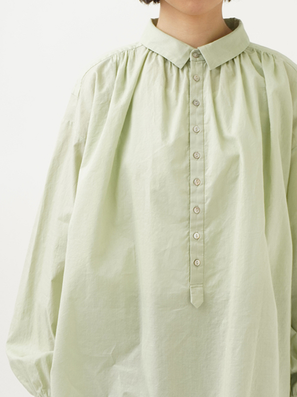 litmus Her Praha ギャザー入りホワイトシャツ AMBIDEX Store △○VINTAGE16 無地/ギンガム/ストライプ ダブル