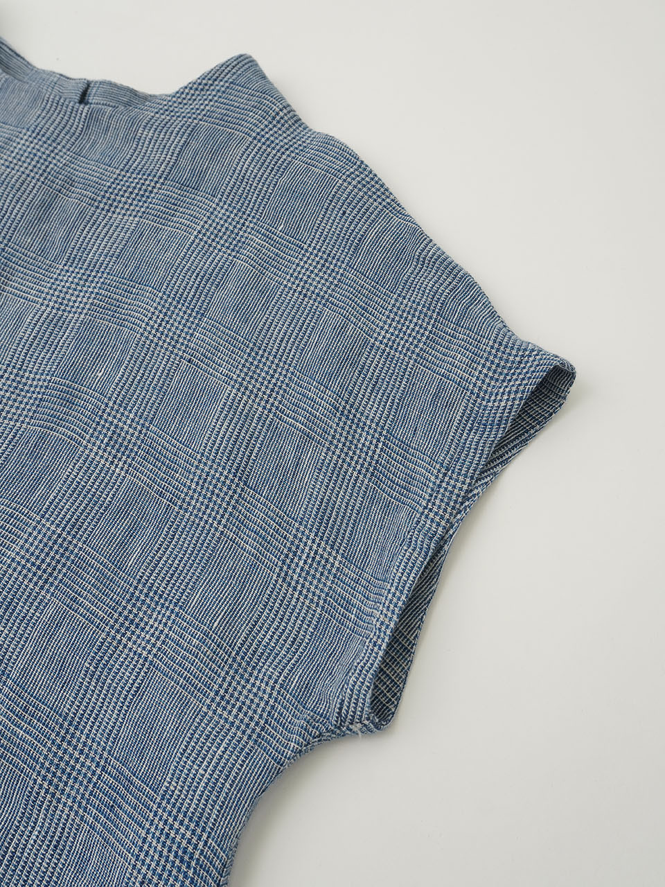 44／－×44／－リネンガーゼグレンチェック ボトル襟シャツ