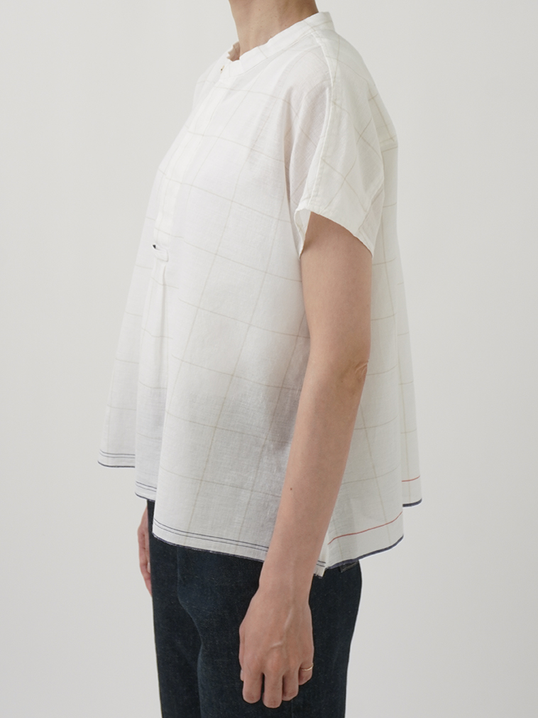 Crimp Cotton Check Embroidery Flare Cuff Dress | Pasand by