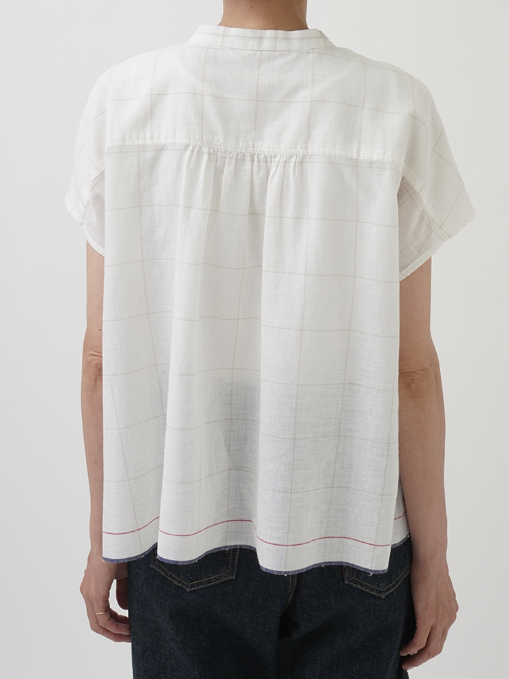 38．5／－ガーゼ秋耳チェック 帯襟ショート袖プルオーバー