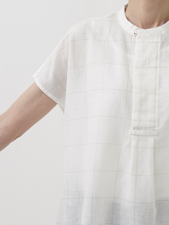 38．5／－ガーゼ秋耳チェック 帯襟ショート袖プルオーバー