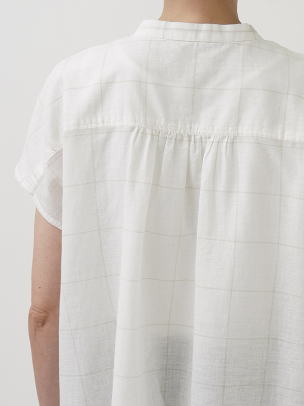 38．5／－ガーゼ秋耳チェック 帯襟ショート袖プルオーバー