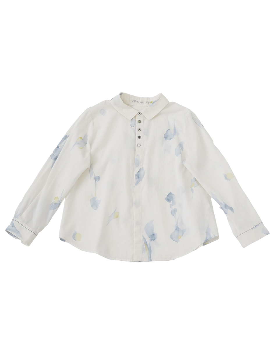 sheller ホワイト ベルト付き長袖シャツ CALEE - EMBROIDERY OPEN COLLAR L/S SH (WHITE) / オープン